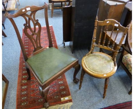 A 19th century Chippendale style mahogany dining chair and a spindle back bedroom chair