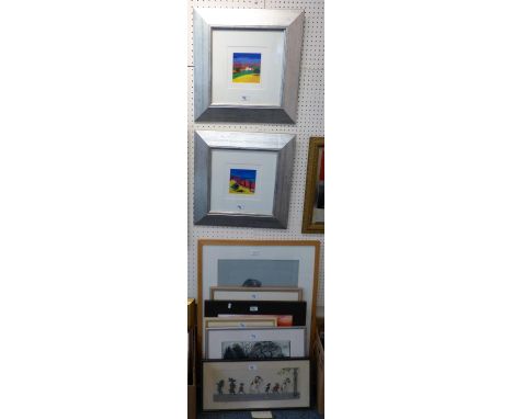 A pair of modern oils in silvered frames together with a watercolour of a reclining nude by M.A.Johnson, another life study, 