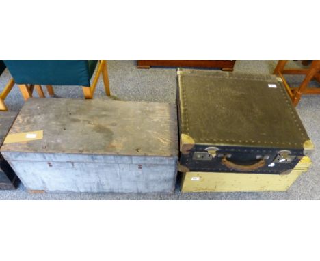 A toolbox with contents including a grinding machine together with a tin trunk and a velvet lined suitcase (3)