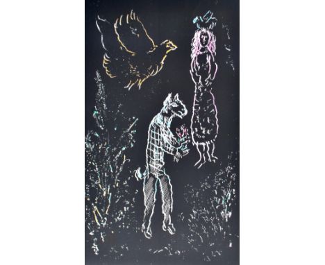 MARC CHAGALL (Russian/French, 1887-1985); a signed limited edition lithograph, coloured scene with a female, a fox and a chic