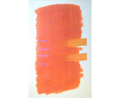 RICHARD SMITH CBE (British, 1931-2016); a lithograph with collage, untitled, signed and dated '71, approx 50 x 82cm, framed a
