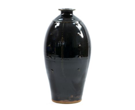 JIM MALONE (born 1946); a stoneware vase covered in tenmoku glaze, impressed JM and B for Burnby marks, height 35.5cm. (D)   