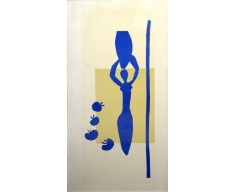 After HENRI MATISSE (1869-1954), a coloured lithograph 'Woman with Amphora and Pomegranates', unsigned, 95 x 37cm, framed and