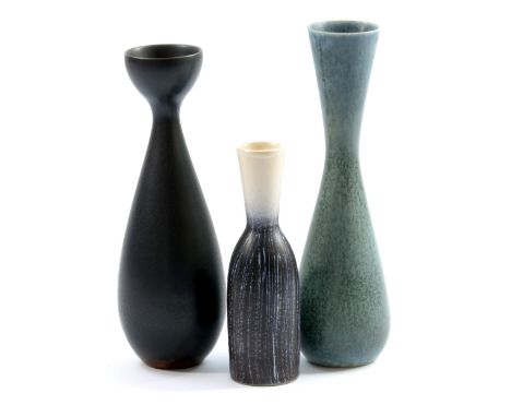 GUNNAR NYLUND for Rorstrand; two stoneware vases covered in mottled glaze, both with incised marks, tallest height 20.5cm, an