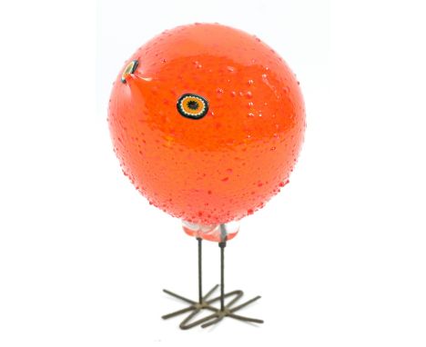 ALESSANDRO PIANON FOR VISTOSI; a 'Pulcini' orange glass bird with copper legs, circa 1965, height 21.75cm. CONDITION REPORT: 