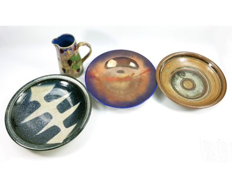 Attributed to PAUL BARRON (1917-1983); a shallow stoneware bowl, impressed B mark, diameter 35cm, and another shallow bowl an
