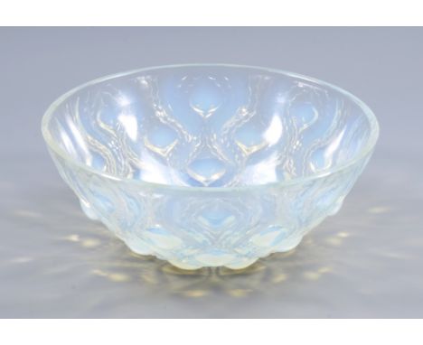 LALIQUE; a clear and opaque glass bowl decorated in the 'Bulbes' pattern, etched mark to interior of bowl 'R Lalique, France'