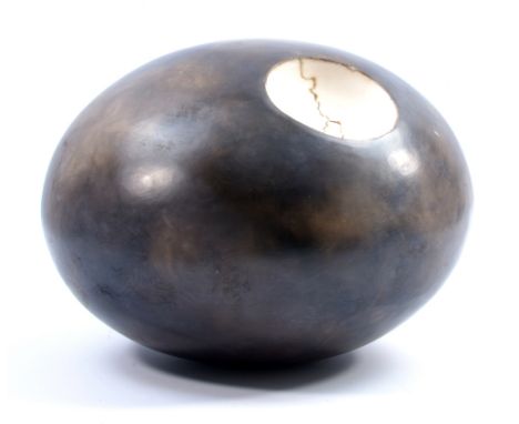 SHEILA BOYCE; 'Simple Dimple', a sculptural form made of 'Tile' material; burnished and smoke-fired, incised SB mark, height 