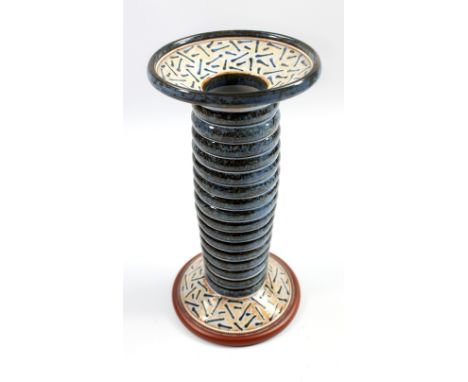 MORGAN HALL (1960-2016); a tin-glazed earthenware candlestick, height 24cm. (D)   CONDITION REPORT:  Appears good with no obv