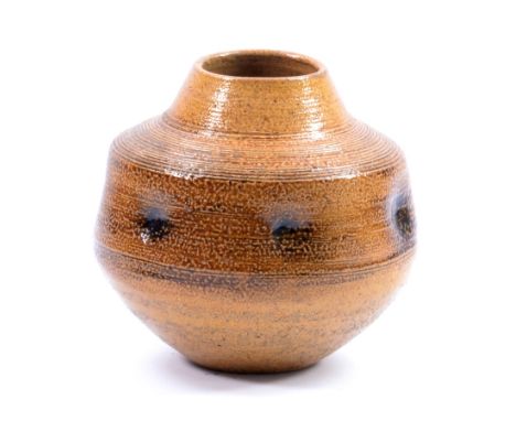 WILLIAM MARSHALL (1923-2007) for Leach Pottery; a salt-glazed pot with indented sides, incised WM and impressed pottery marks