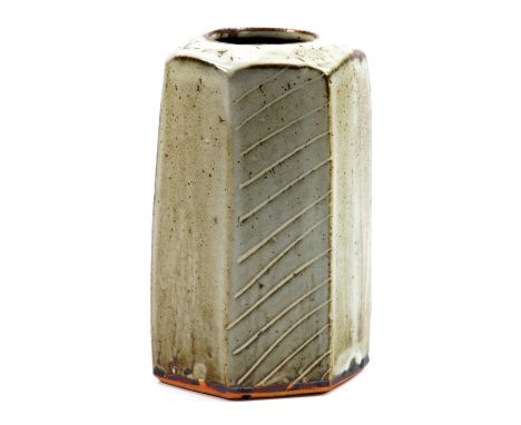 BERNARD LEACH (1887-1979) for Leach Pottery; a hexagonal stoneware vase covered in mottled grey glaze, impressed BL and potte