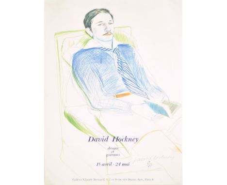 After DAVID HOCKNEY (British, born 1937); a signed limited edition poster, 'Dessins et Gravuras', 69/450, 64 x 45cm, framed a