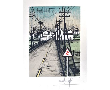 BERNARD BUFFET (French, 1928-1999); a signed lithograph, bridge, signed in pencil to the mount, 35 x 27cm, framed and glazed.