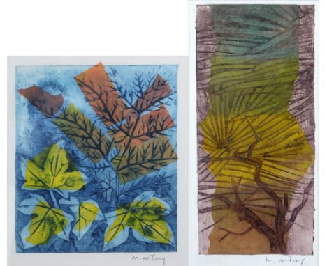 MARIANNE DE TREY (1913-2016); two prints depicting tress and leaves, signed lower right, 16.5 x 20cm, 10.5 x 25cm, framed and