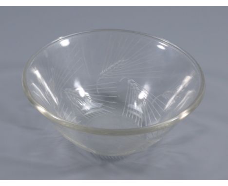 LALIQUE: a clear glass small tapering bowl decorated with wheat ears, etched mark 'Lalique' to lower portion of bowl, diamete