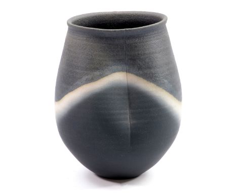 JOHN LEACH (born 1939) for Muchelney Pottery; a stoneware 'black mood' vase with indented sides, impressed JHL and pottery ma