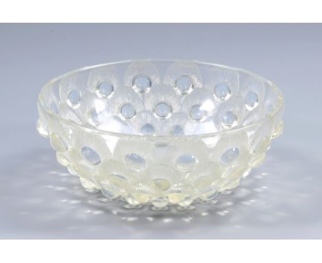 LALIQUE; a large glass bowl decorated in the 'Plumes De Paon' pattern, etched signature 'R Lalique, France' to interior of bo