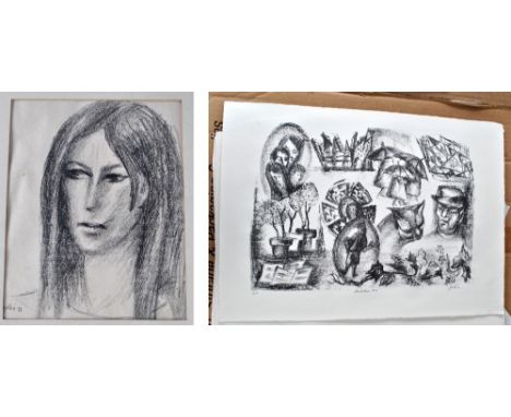 GUBIN; pencil sketch, head and shoulders study of a woman, signed, 21 x 16.5cm, mounted but unframed, and seven limited editi