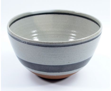 DAVID LLOYD JONES (1928-1994); a deep stoneware bowl, black bands on grey ground, impressed mark, diameter 27cm. (D)   CONDIT