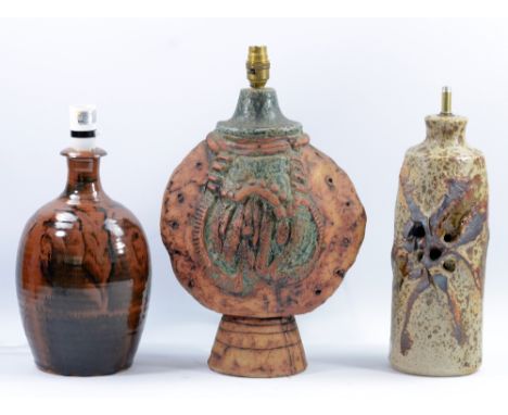 COLIN KELLAM (born 1942); a stoneware lamp base, impressed mark, height (excluding fitting) 33.5cm, and a Bernard Rooke lamp 