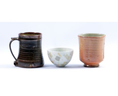 Leach Pottery; a stoneware tankard, impressed pottery mark, height 12cm, a Jack Doherty bowl and a Mark Griffiths large yunom