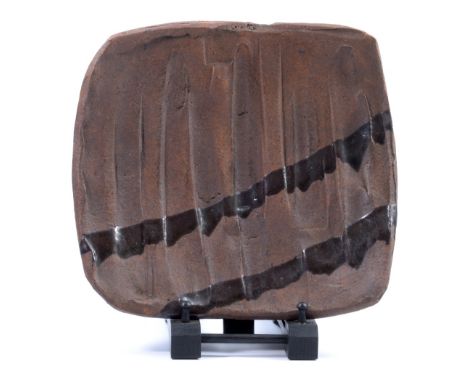 JANET LEACH (1918-1997) for Leach Pottery; a rectangular stoneware footed dish, impressed JL and pottery marks, 33.5 x 30.5cm