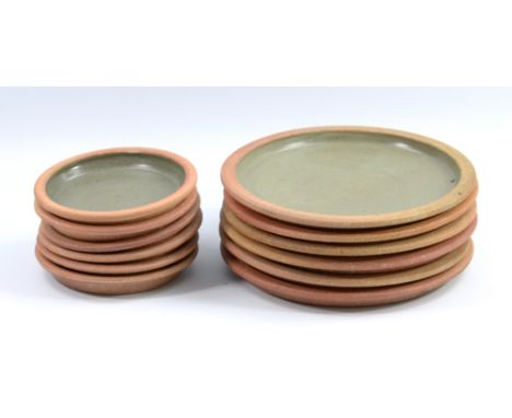 Leach Pottery; six stoneware dinner plates and six side plates, impressed pottery marks, diameters 24cm and 15.5cm (12). COND