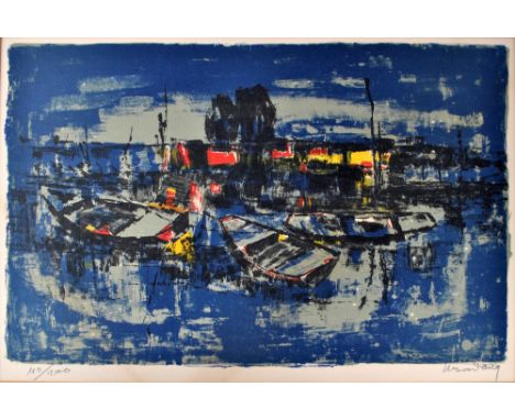 LE BA DANG (French-Indo-Chinese); a signed limited edition colour lithograph, 'Blue Boats no. 2', signed in pencil,110/200, b