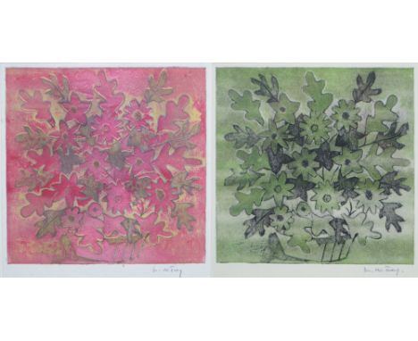 MARIANNE DE TREY (1913-2016); a pair of prints depicting bouquets of flowers, signed lower right, 20 x 20cm, framed and glaze