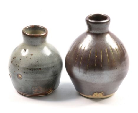 Leach Pottery; two small stoneware bud vases, impressed marks, tallest height 7.75cm (2). CONDITION REPORT: Appears good with