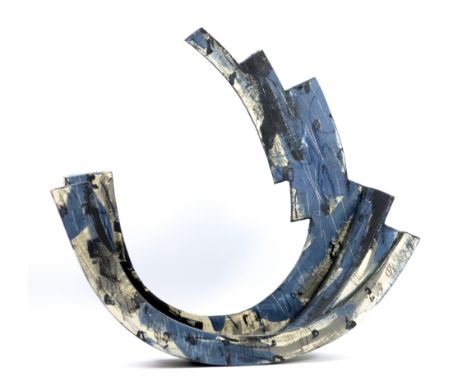 REBECCA APPLEBY (born 1979); a large white bodied curved form covered in blue, black and white slip with ceramic chalk and pe