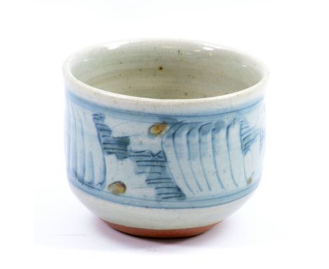 BERNARD LEACH (1887-1979) for Leach Pottery; a small stoneware bowl, cobalt decoration on pale grey ground, impressed BL and 