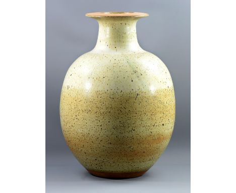 DAVID LLOYD JONES (1928-1994); a monumental stoneware vase covered in oatmeal glaze, impressed LJ mark, height 61cm.  CONDITI