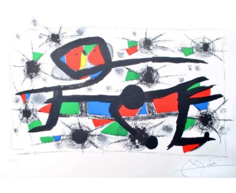 JOAN MIRÒ (Spanish, 1893-1983); a signed limited edition lithograph, untitled, 50/100, image approx 41 x 65cm, unframed. (D) 