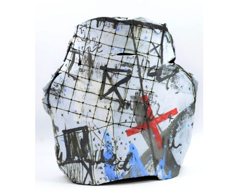 REBECCA APPLEBY (born 1979); a large white bodied sculptural form with perforated grid pattern and covered in pale blue, blac