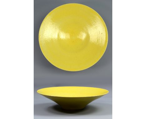 LUCIE RIE (1902-1995); a stoneware open bowl covered in uranium yellow glaze, impressed LR mark, diameter 32.5cm. (D)   CONDI