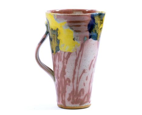 JANICE TCHALENKO (1942-2018); a tapered stoneware jug with polychrome decoration, height 25cm. (D)   CONDITION REPORT:  Appea