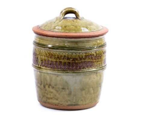 RICHARD BATTERHAM (born 1936); a stoneware jar and cover, green ash glaze, height 26cm. (D)   CONDITION REPORT:  Appears good