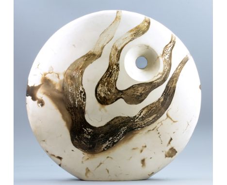 SHEILA BOYCE; 'Ripple Disc', a sculptural form made of 'Tile' material; burnished and smoke-fired, gallery label, height 49.5
