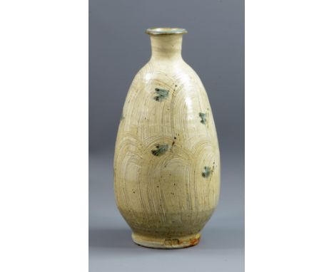 JIM MALONE (born 1946); a stoneware bottle, cobalt decoration on hakeme ground, impressed JM and A for Ainstable marks, heigh