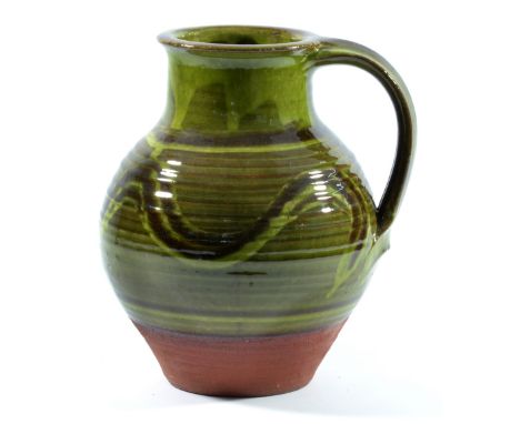 DAVID LEACH (1911-2005) for Lowerdown Pottery; a slipware jug, galena glaze with meander pattern, impressed DL mark, height 2