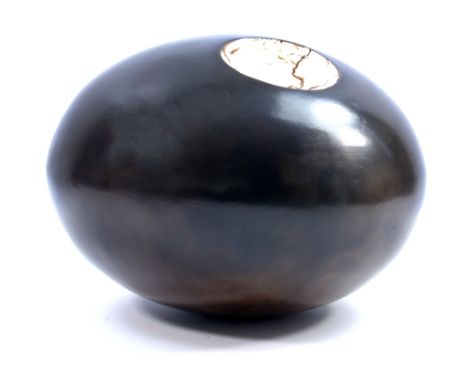 SHEILA BOYCE; 'Simple Dimple', a sculptural form made of 'Tile' material; burnished and smoke-fired, incised SB mark, height 