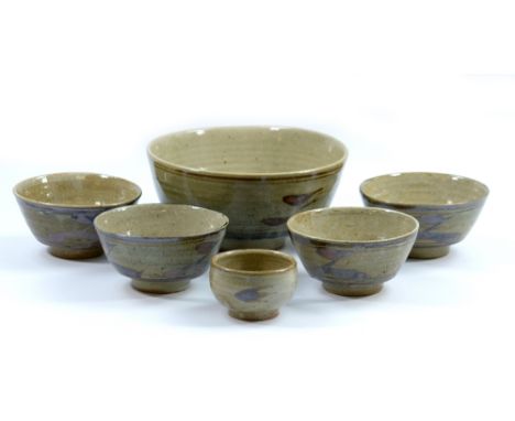 Leach Pottery; six stoneware Z bowls, impressed pottery marks, largest diameter 23cm (6). CONDITION REPORT: Largest bowl is a