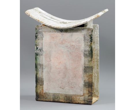 ROBIN WELCH (born 1936); a rectangular stoneware vessel with curved top, impressed RW mark, height 28.5cm. CONDITION REPORT: 