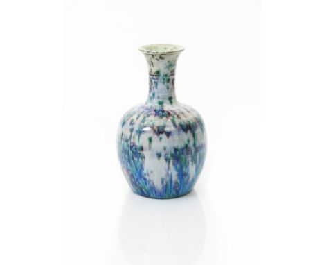 A Good Ruskin Pottery high-fired stoneware vase by William Howson Taylor, dated 1915, ovoid with cylindrical neck with everte