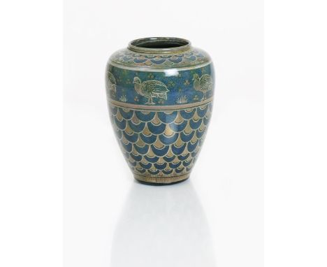 A Pilkington's Lancastrian vase by William S. Mycock,  dated 1906, shouldered form, painted with a frieze of partridge, betwe