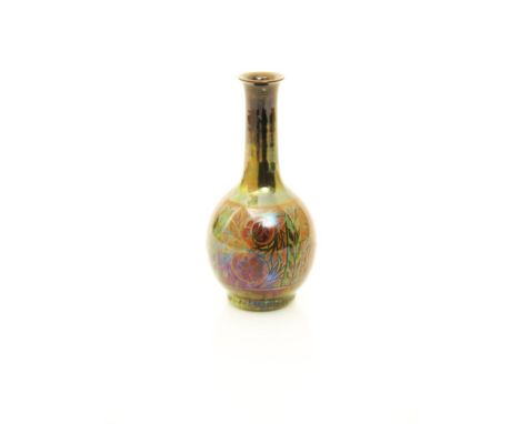 A rare Pilkington's Lancastrian vase by Annie Burton, dated 1908, ovoid with solifleur neck, painted with panels of flowers a