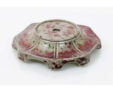 A Ruskin Pottery high-fired stoneware stand by William Howson Taylor, octagonal form, sang de boeuf glaze over grey with mint