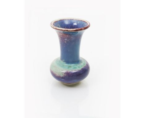 A Ruskin Pottery high-fired stoneware miniature vase by William Howson Taylor, dated 1908, ovoid with flaring cylindrical nec