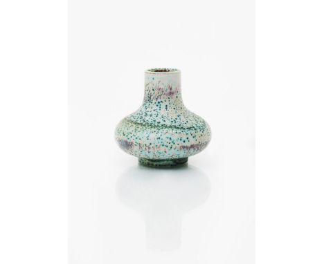 A Ruskin Pottery high-fired stoneware vase by William Howson Taylor, compressed ovoid form with cylindrical neck, white glaze